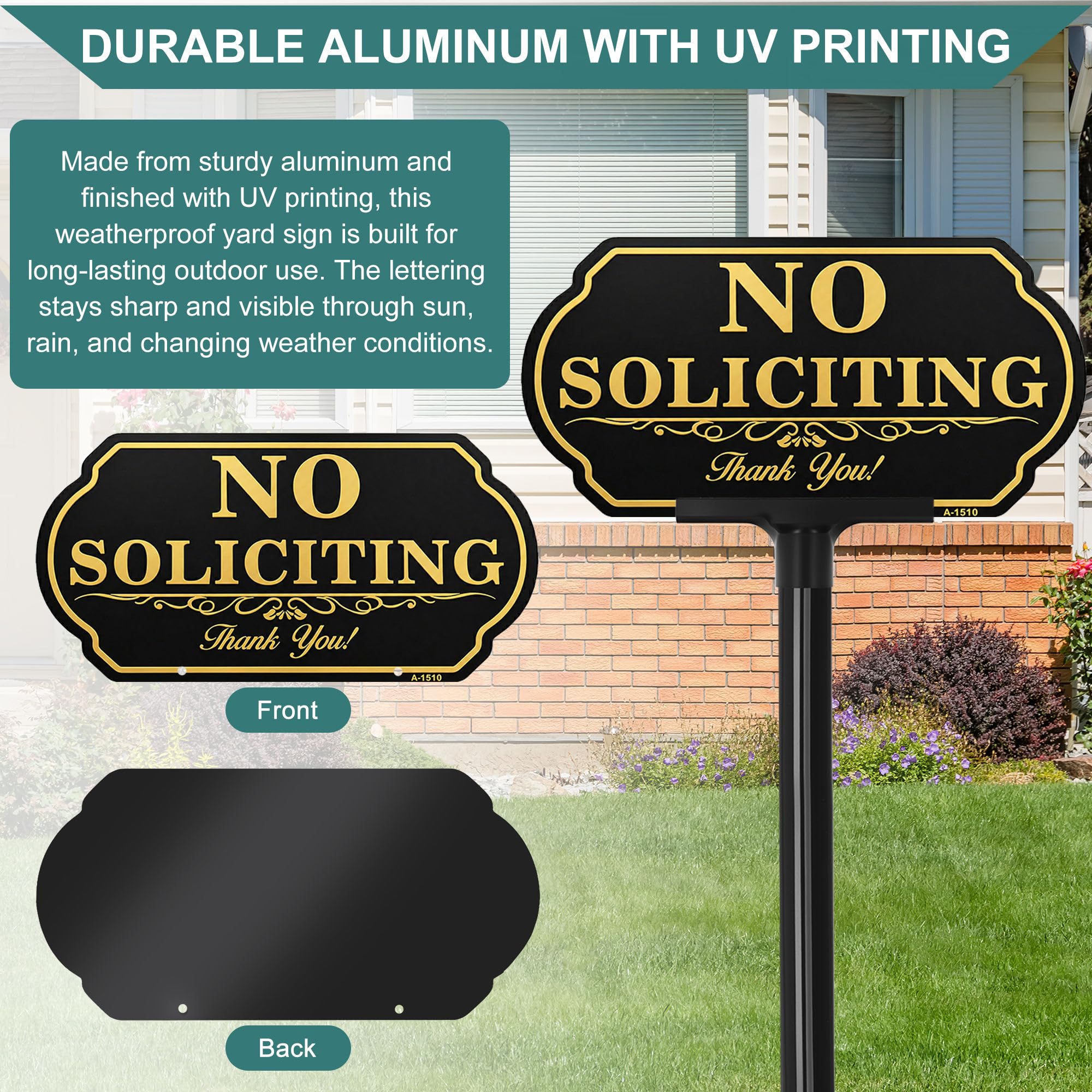 DXSIGN No Soliciting Sign installed in a garden
