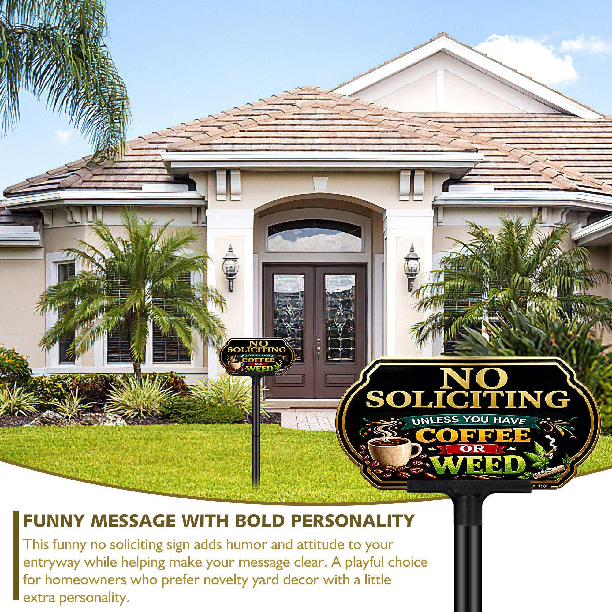 DXSIGN No Soliciting sign mounted on a wall