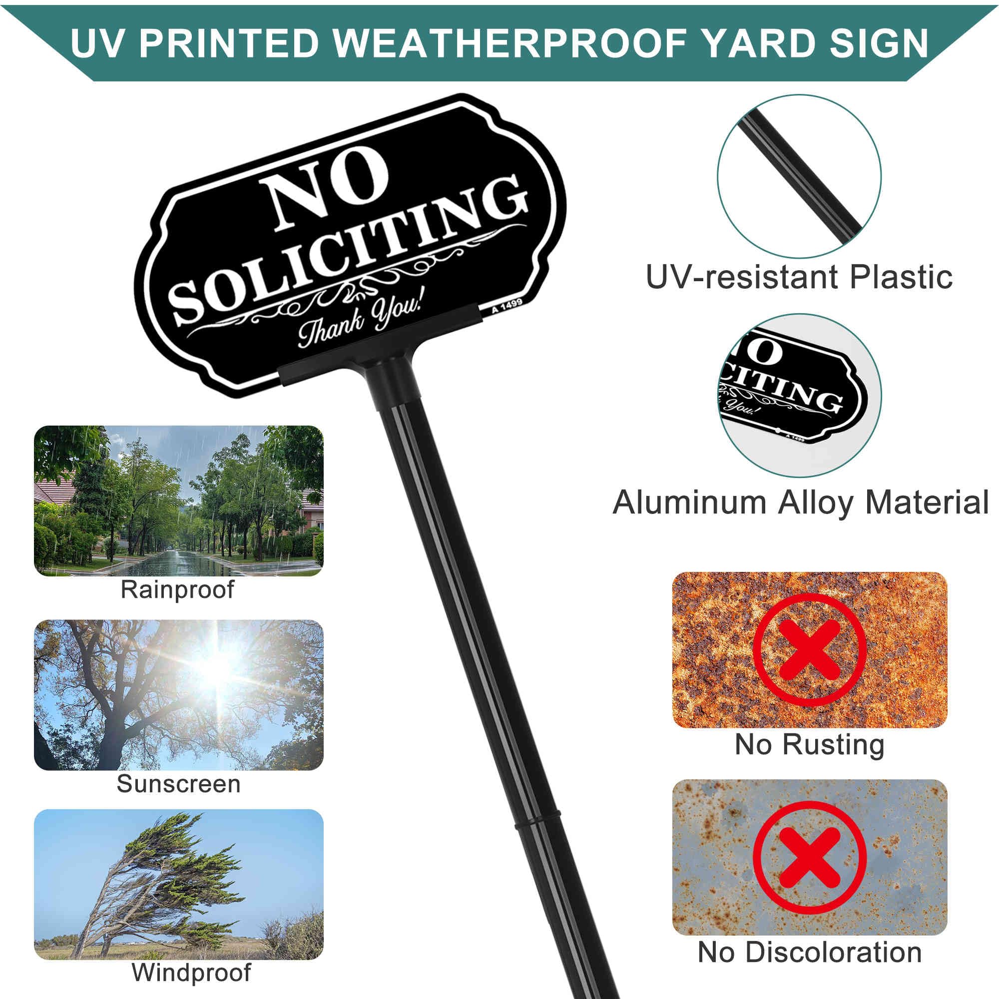DXSIGN No Soliciting Sign positioned at driveway entrance