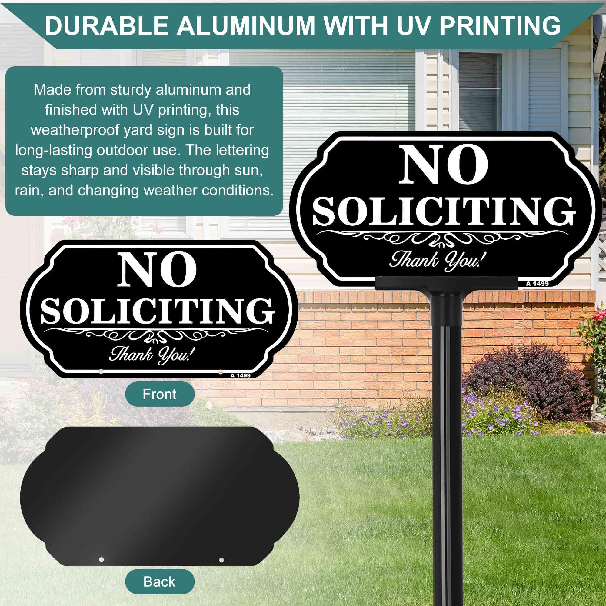 DXSIGN No Soliciting Sign weatherproof features displayed