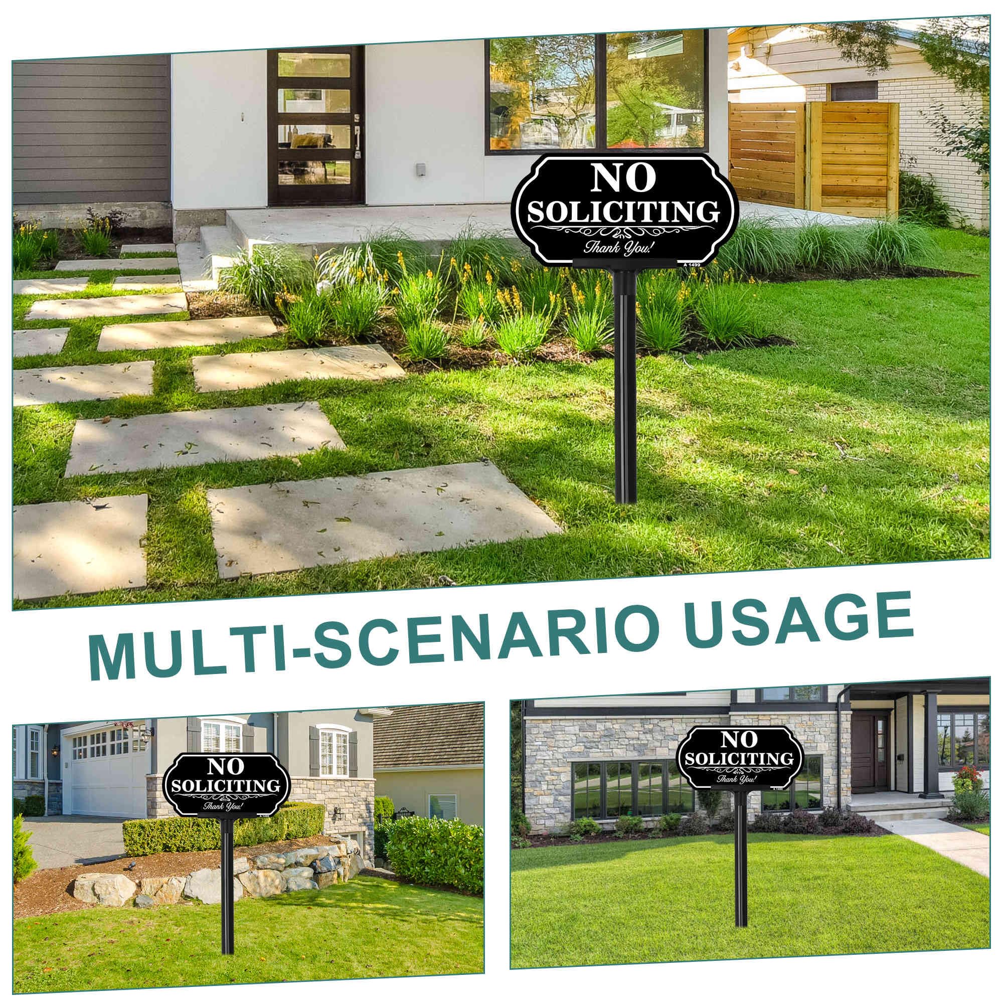 DXSIGN No Soliciting Sign with stake in garden