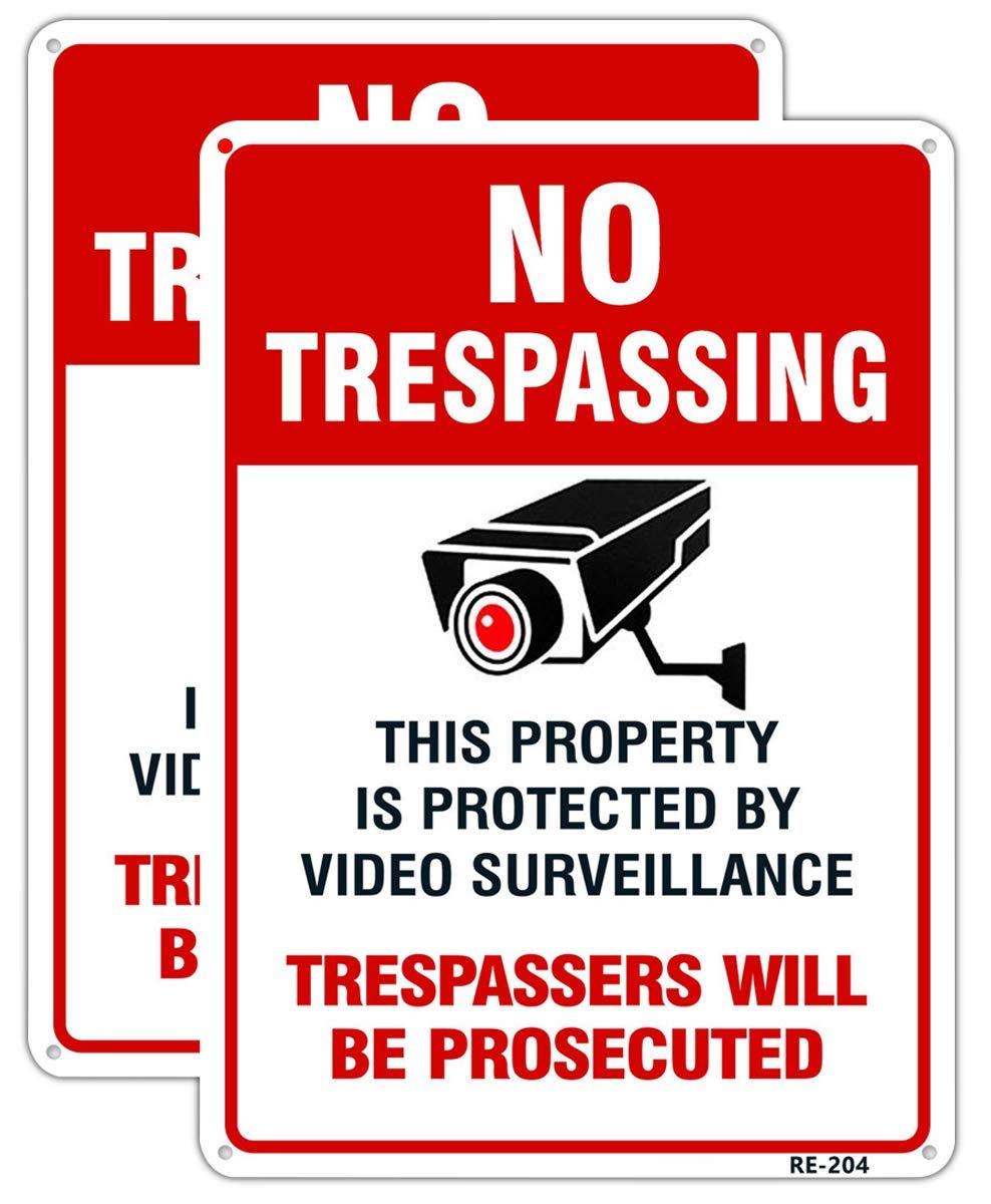 Dxyizus Signs 10x14 No Trespassing sign front view with security camera icon