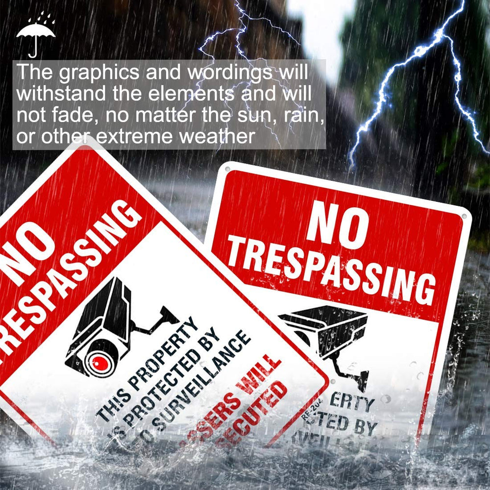 Dxyizus Signs 10x14 No Trespassing sign showing rust-free aluminum material