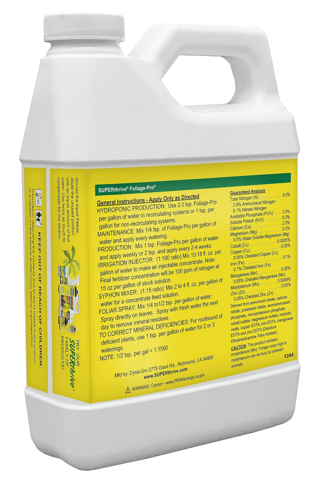 Dyna-Gro Foliage-Pro 1 Qt bottle side view with label