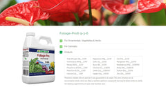 Dyna-Gro Foliage-Pro bottle on a wooden table with plants