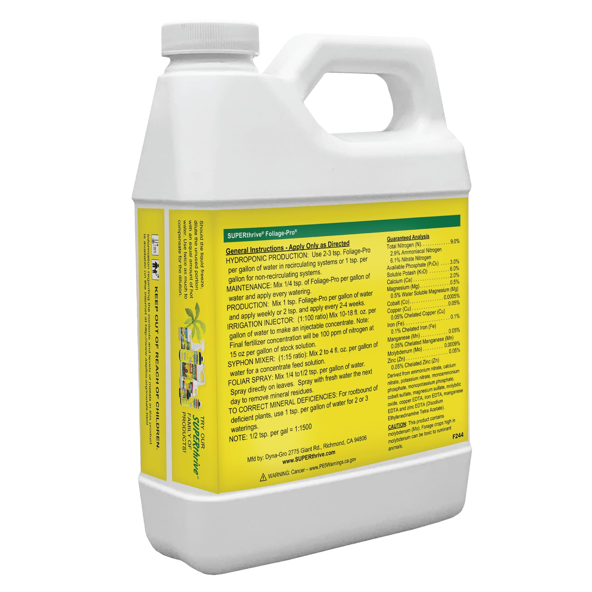 Dyna-Gro Liquid Fertilizer label close-up