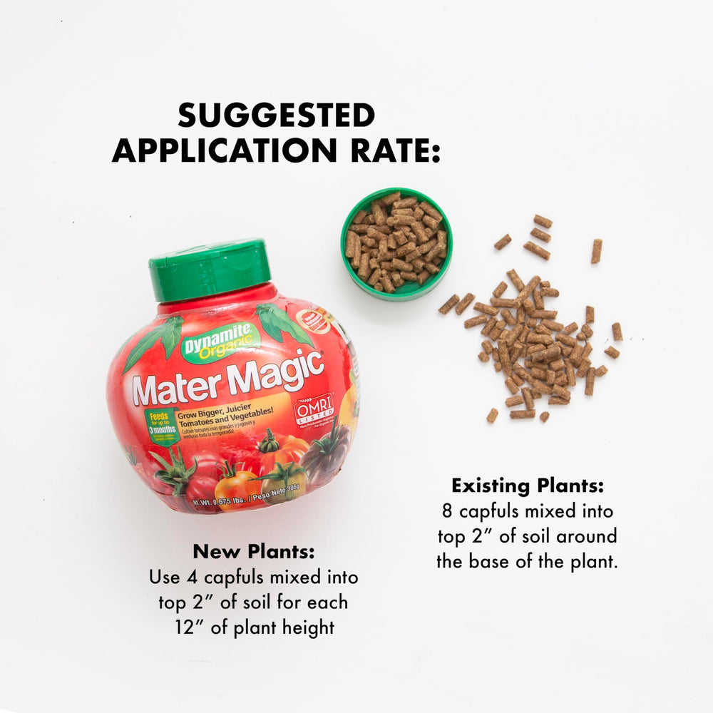Dynamite Mater Magic Organic Tomato Fertilizer packaging and label details