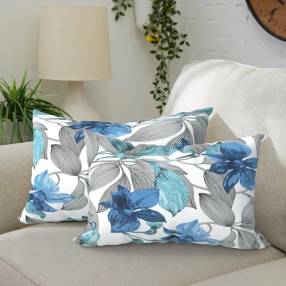 DYTXIII Outdoor Waterproof Lumbar Pillow Covers in Clemens Noir Blue front view