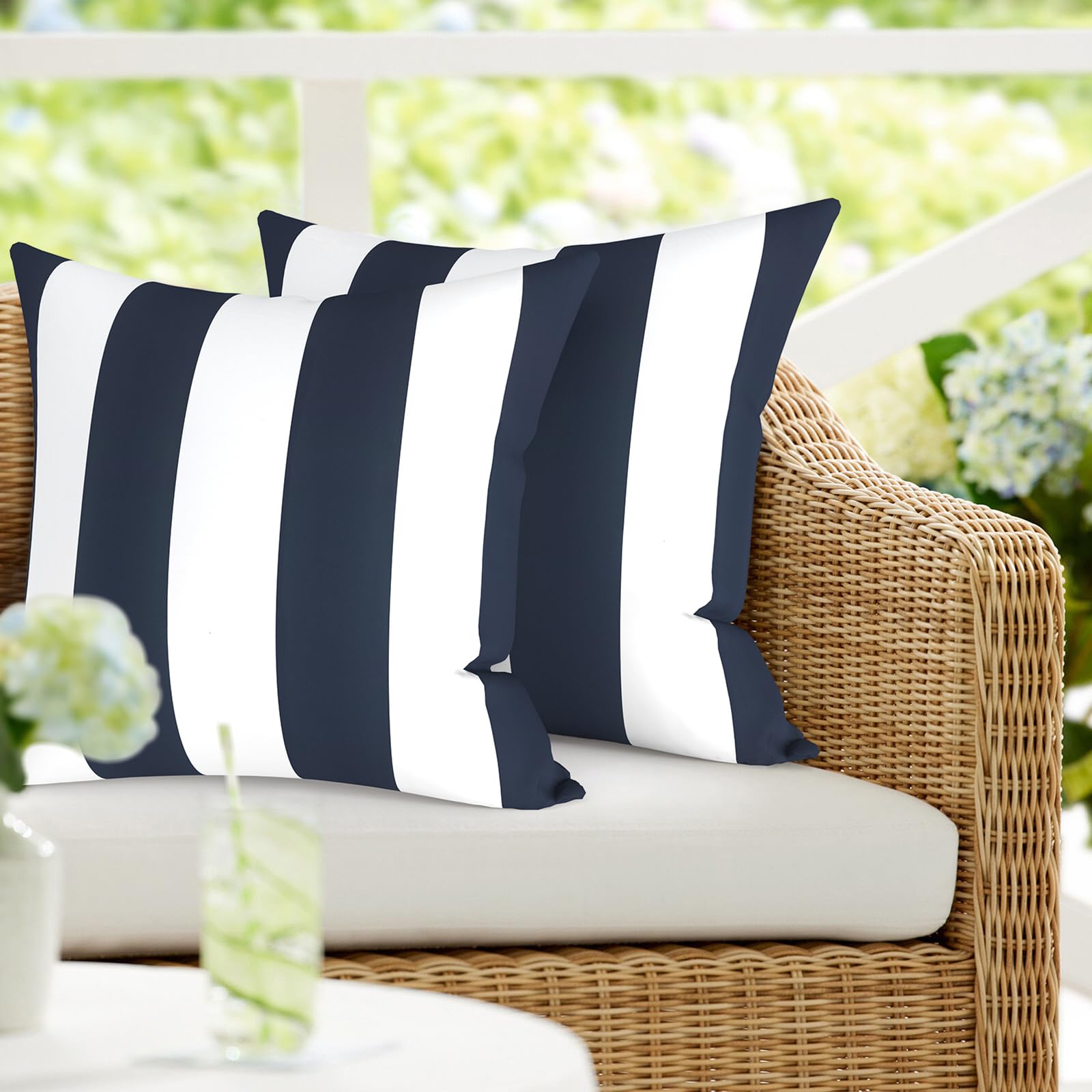 DYTXIII Outdoor Waterproof Pillow Covers in Cabana Navy front view