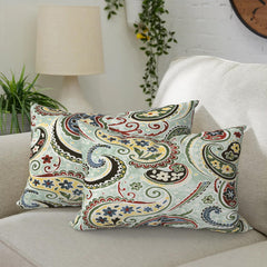 DYTXIII Pack of 2 Outdoor Lumbar Pillows in Paisley Lightcyan front view
