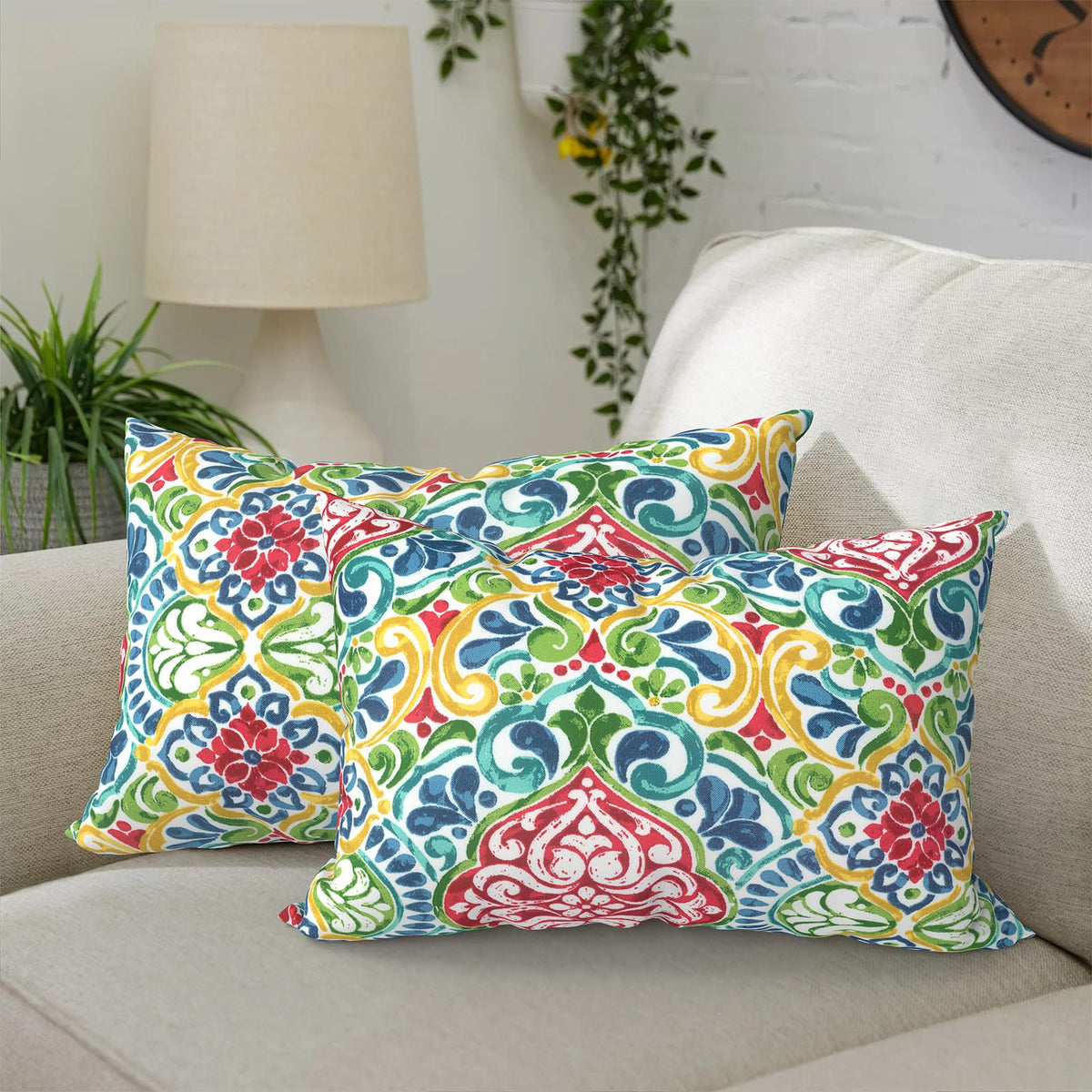 DYTXIII waterproof lumbar pillow front view in damask red