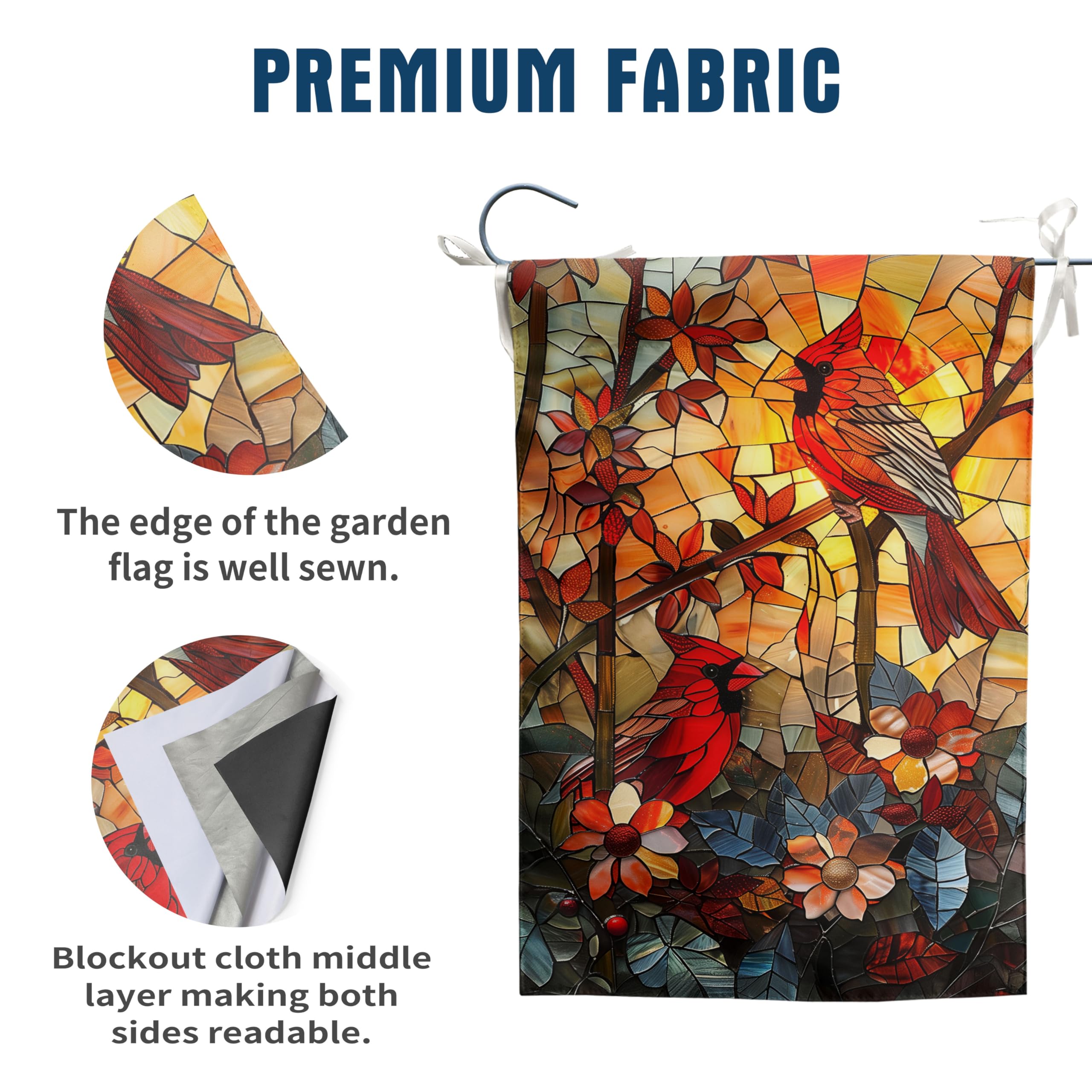 DZGlobal Cardinal Red Birds Garden Flag displayed in garden