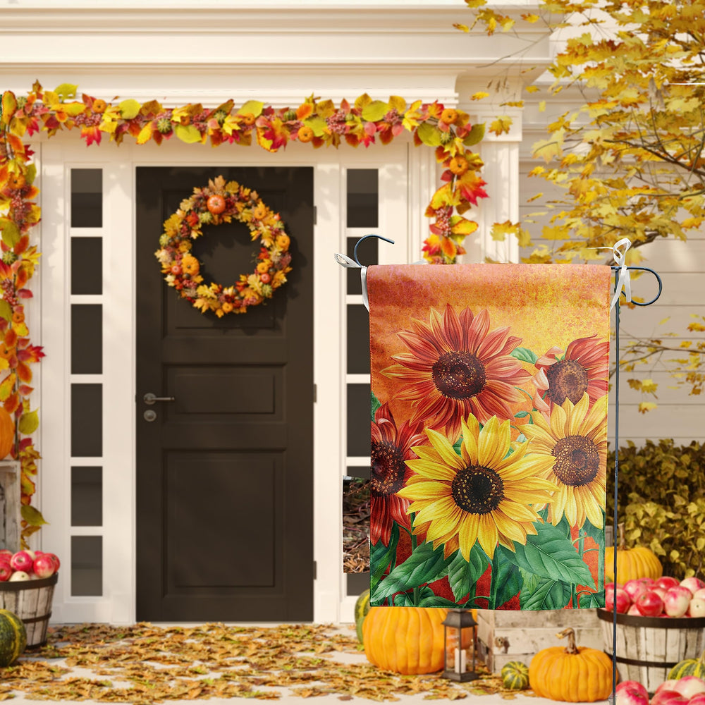 DZGlobal Fall Garden Flag on a porch setting