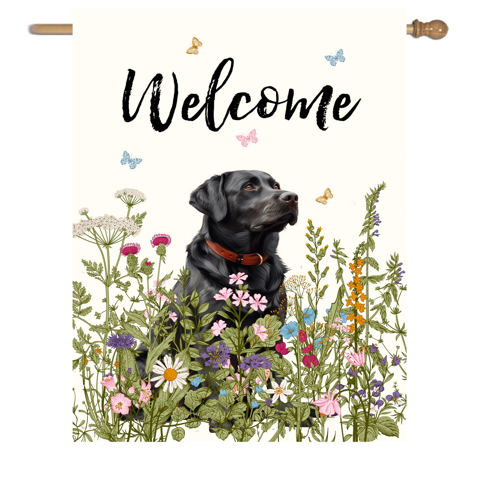 DZGlobal Floral Black Lab Garden Flag front view