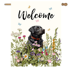 DZGlobal Floral Black Lab Garden Flag front view