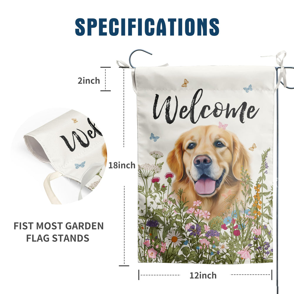 DZGlobal Golden Retriever Garden Flag back view showing double-sided print