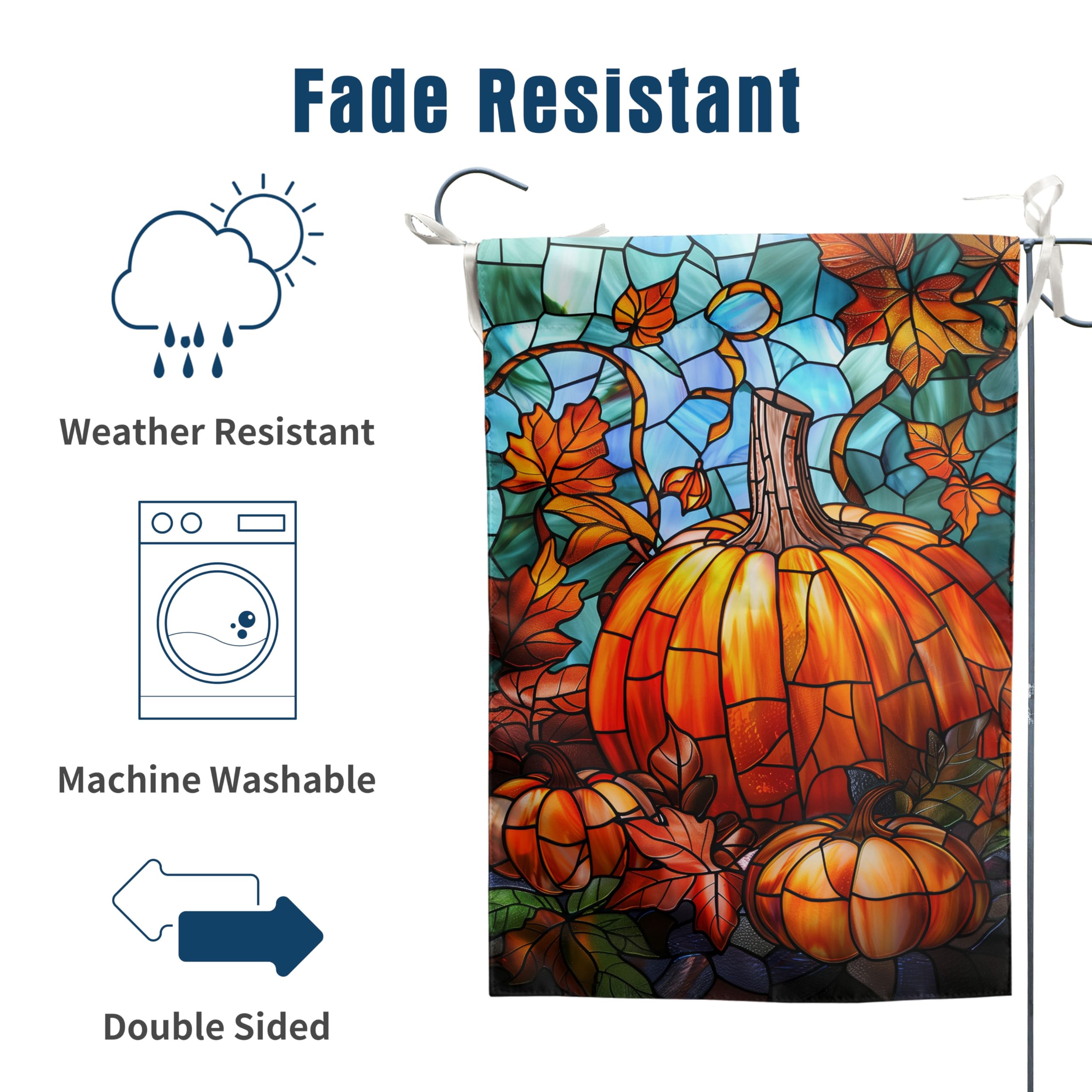 DZGlobal Pumpkin Fall Garden Flag featuring stained glass design