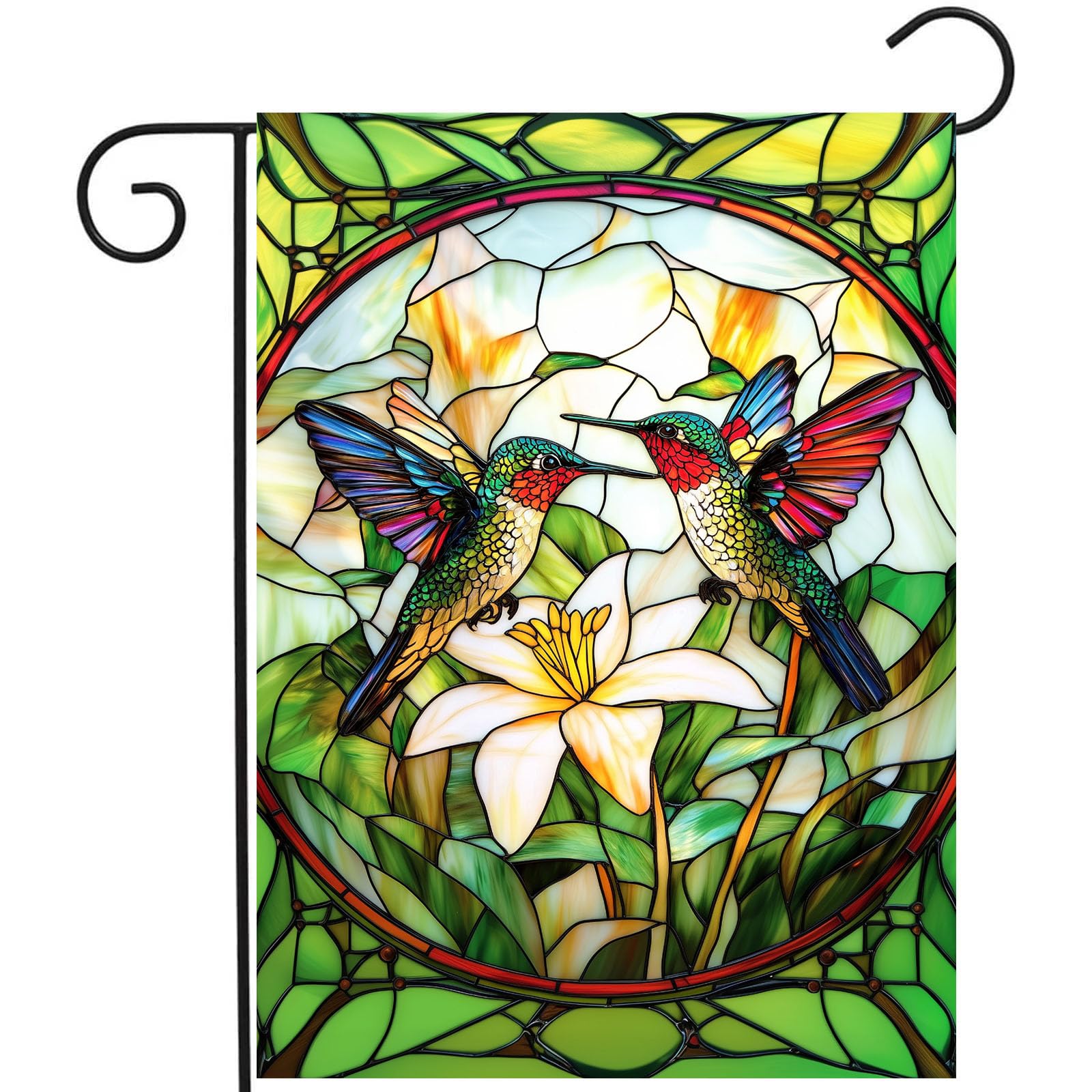 DZGlobal Stained Glass Hummingbird Garden Flag front view