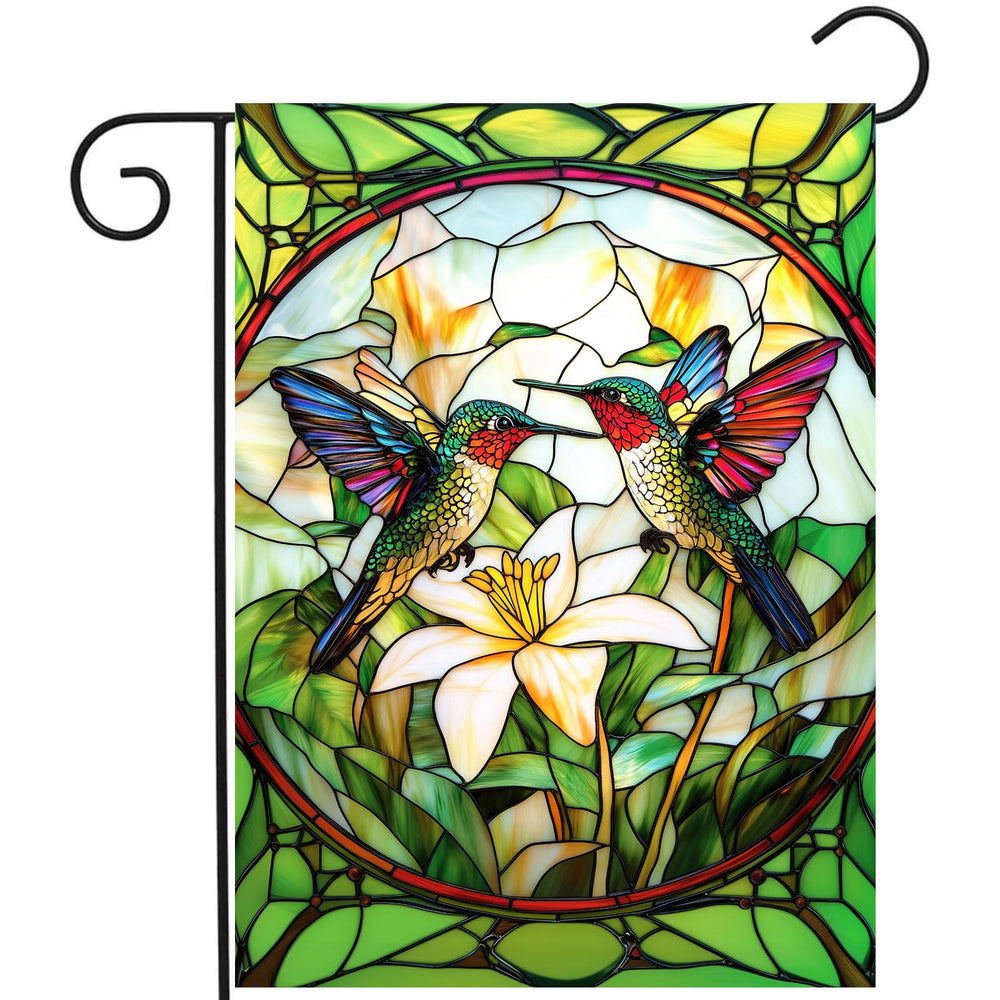DZGlobal Stained Glass Hummingbird Garden Flag front view