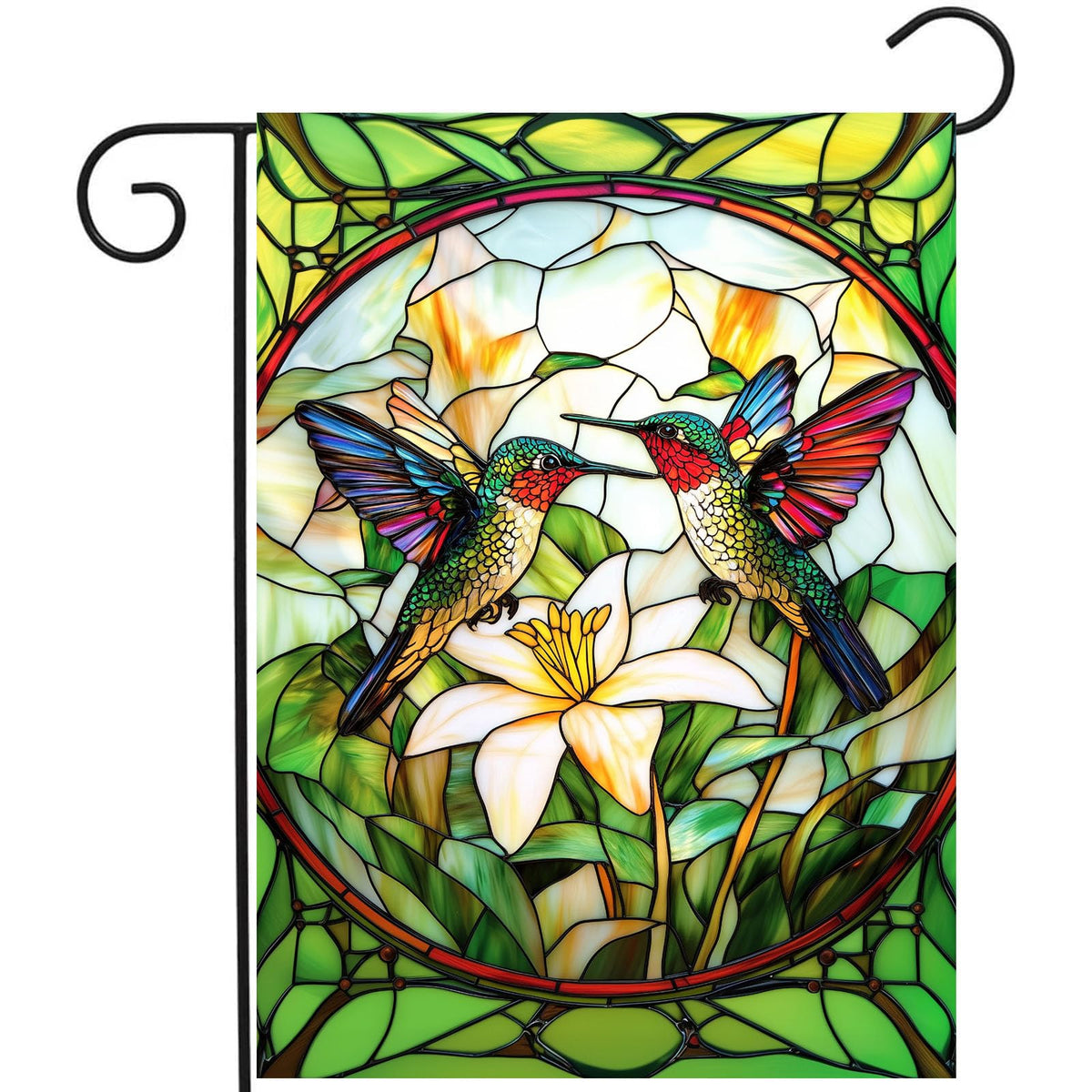 DZGlobal Stained Glass Hummingbird Garden Flag front view