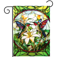 DZGlobal Stained Glass Hummingbird Garden Flag front view
