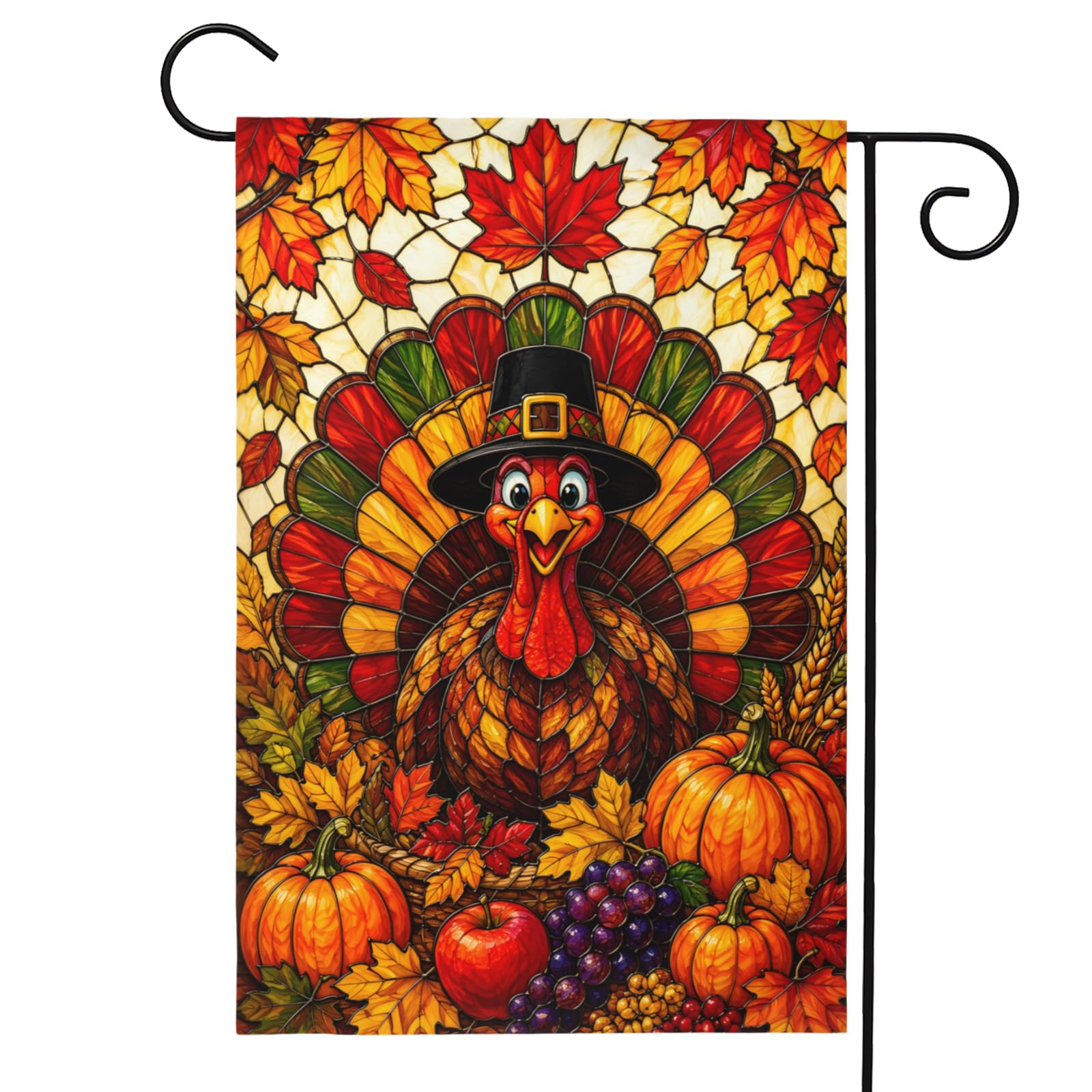 DZGlobal Thanksgiving Garden Flag featuring a turkey design front view