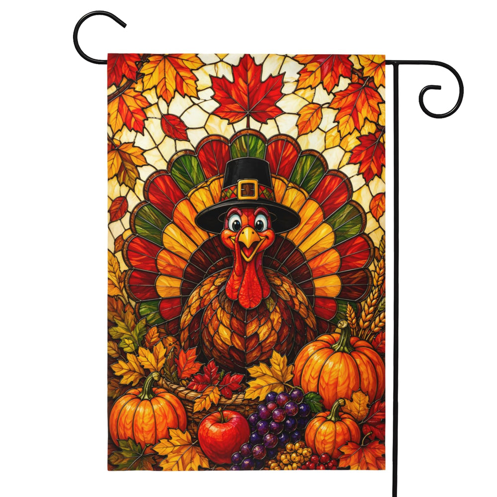 DZGlobal Thanksgiving Garden Flag featuring a turkey design front view