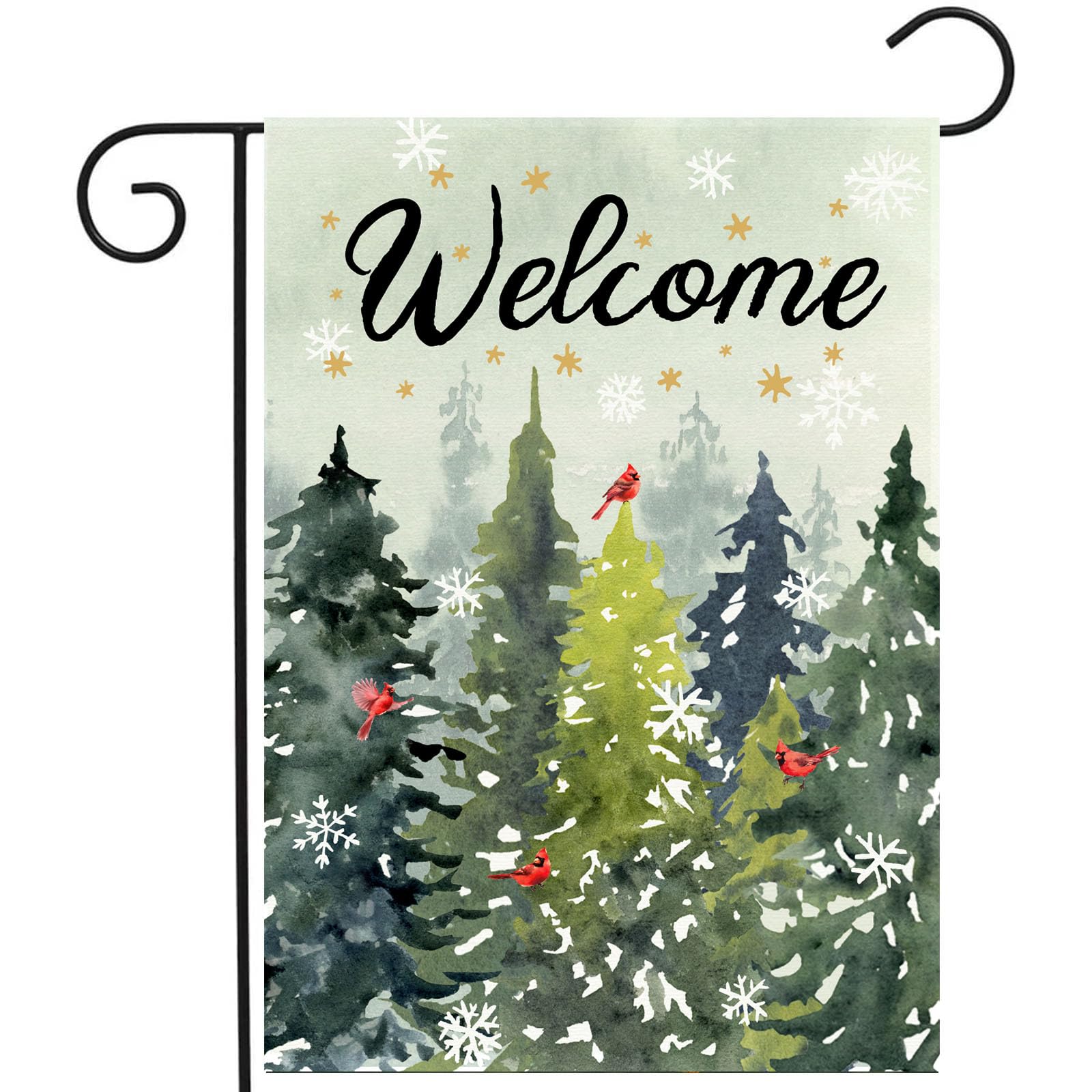 DZGlobal Winter Garden Flag 12x18 double sided with pine tree design