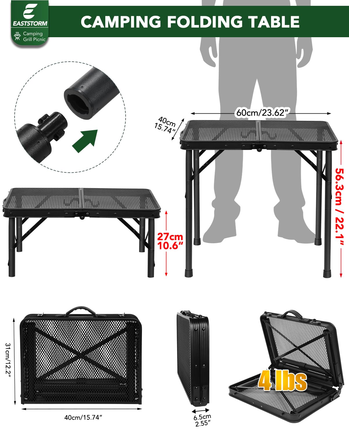 E EASTSTORM 2 Ft Folding Camping Table compact size folded