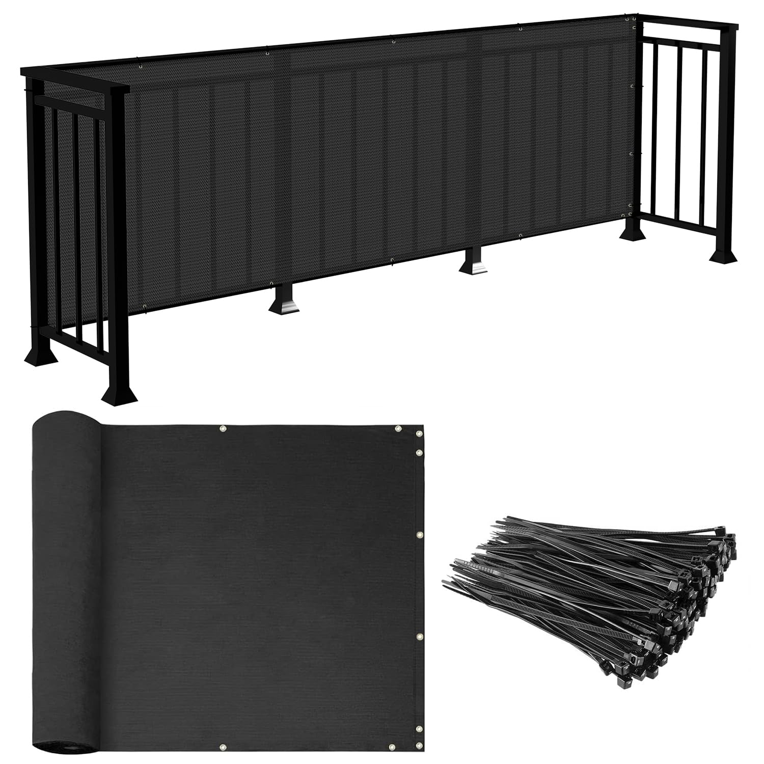 E&K Privacy Fence Screen 3' x 12' Black front view
