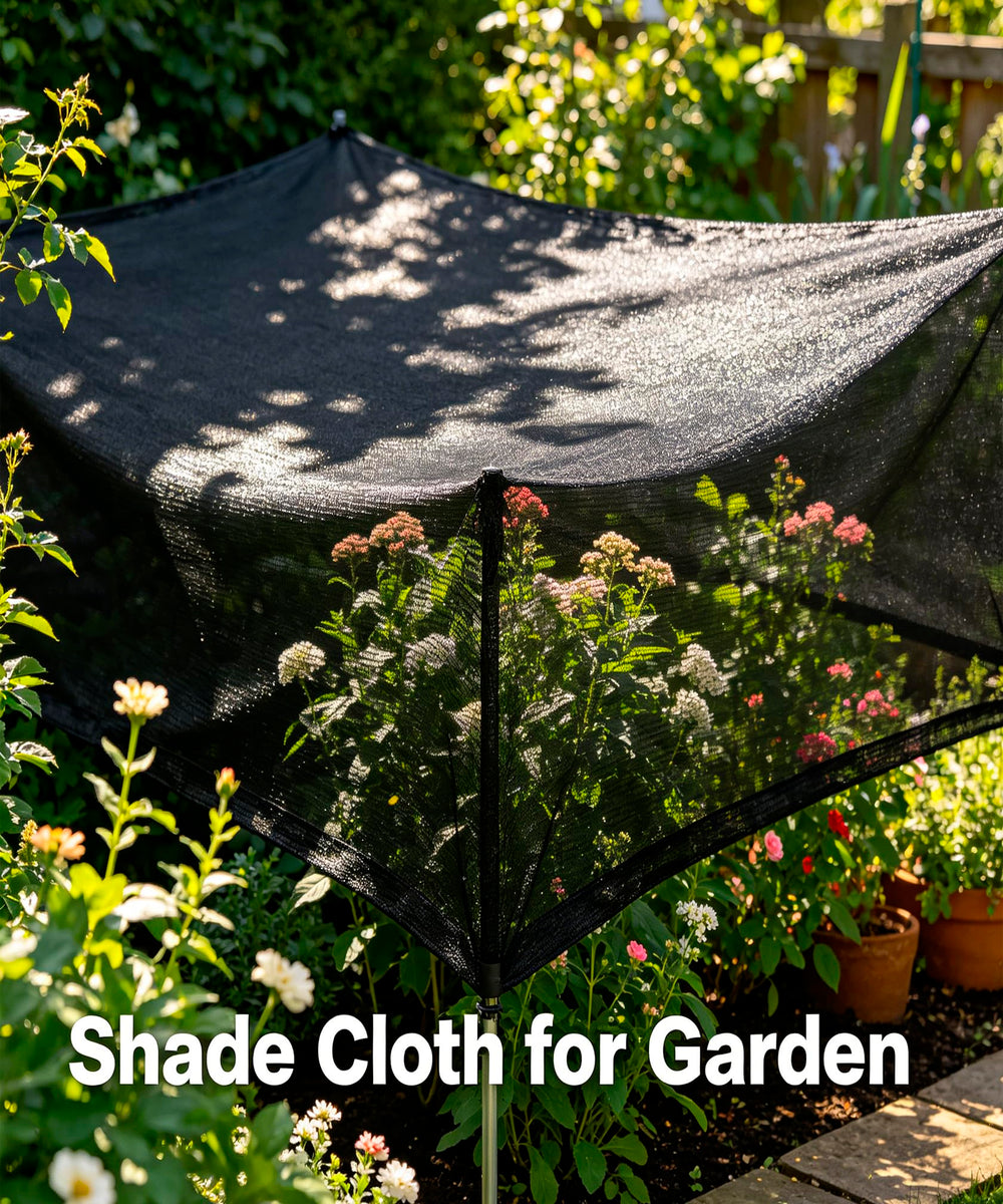 e.share 10FT x 6.5FT black shade cloth in garden setting