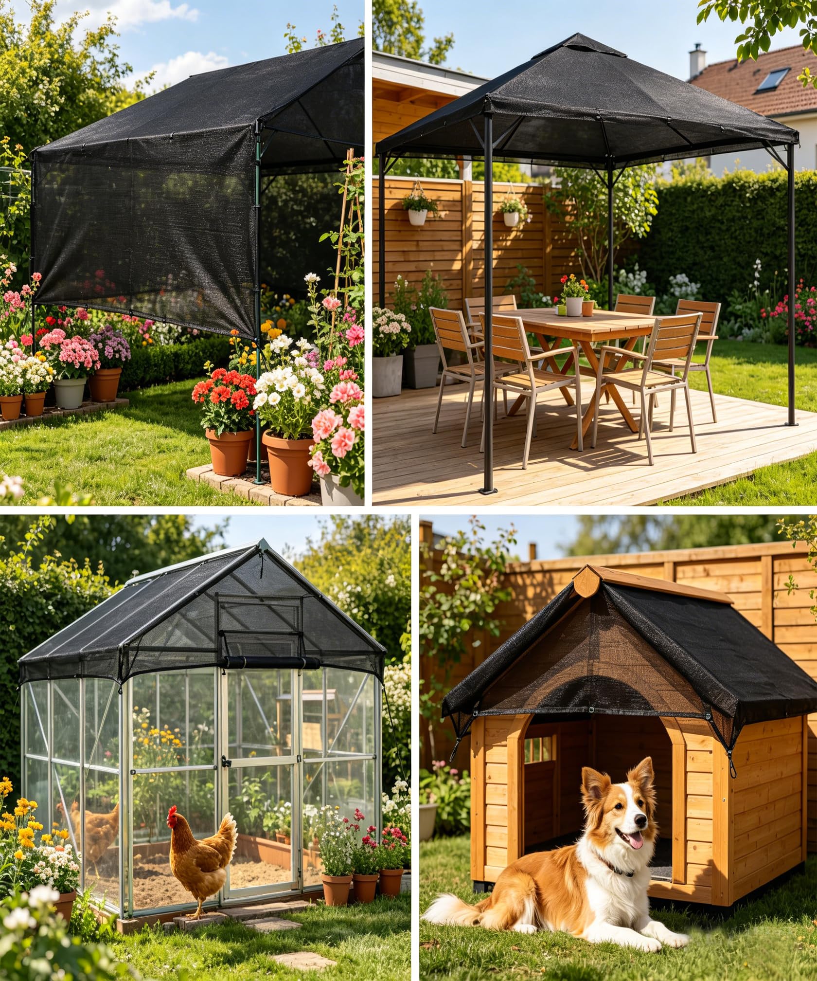 e.share shade cloth shown in garden setting