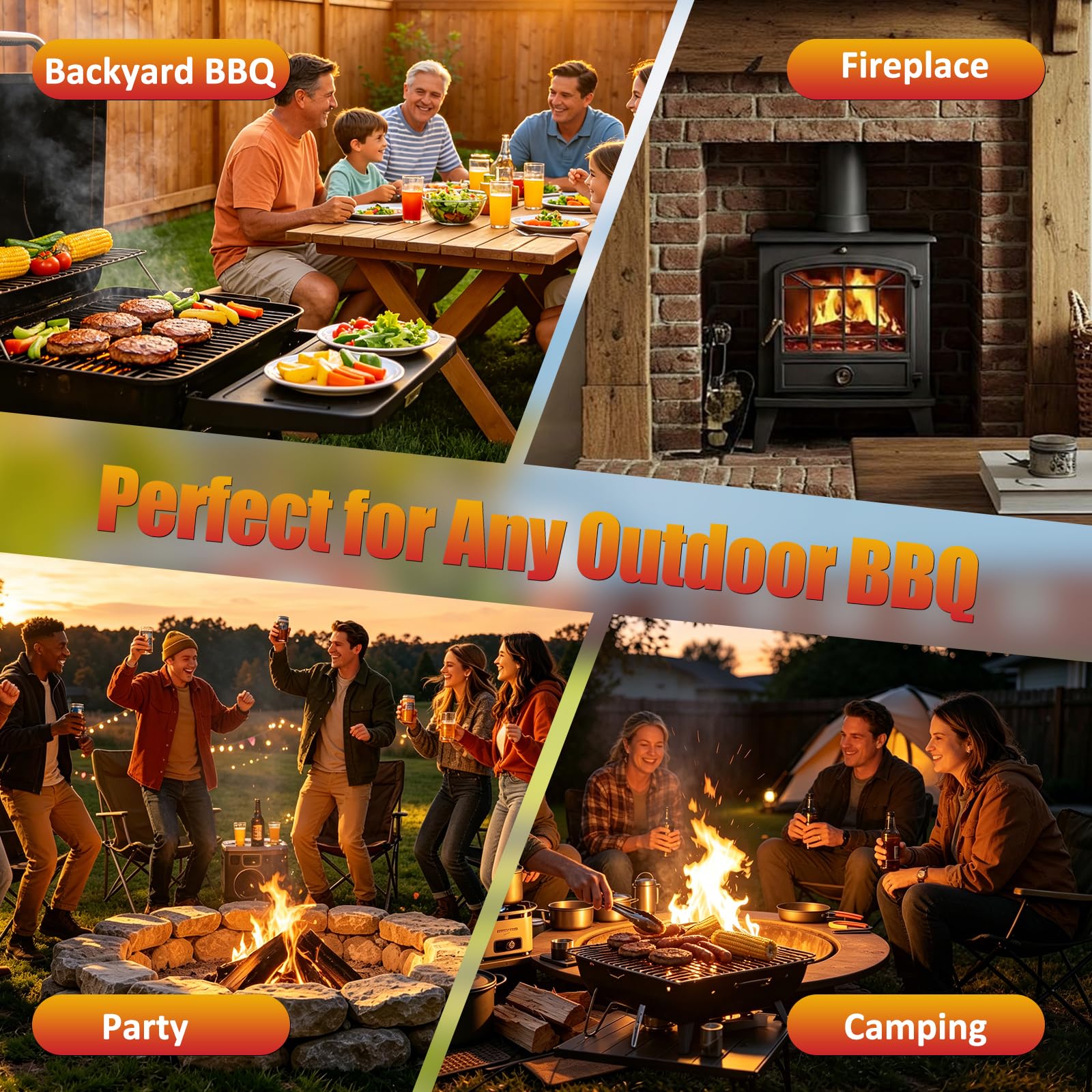 E500 Charcoal Chimney Starter set against a grilling backdrop