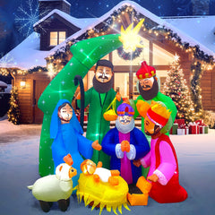 EAONE 7FT Inflatable Nativity Scene front view with LED lights