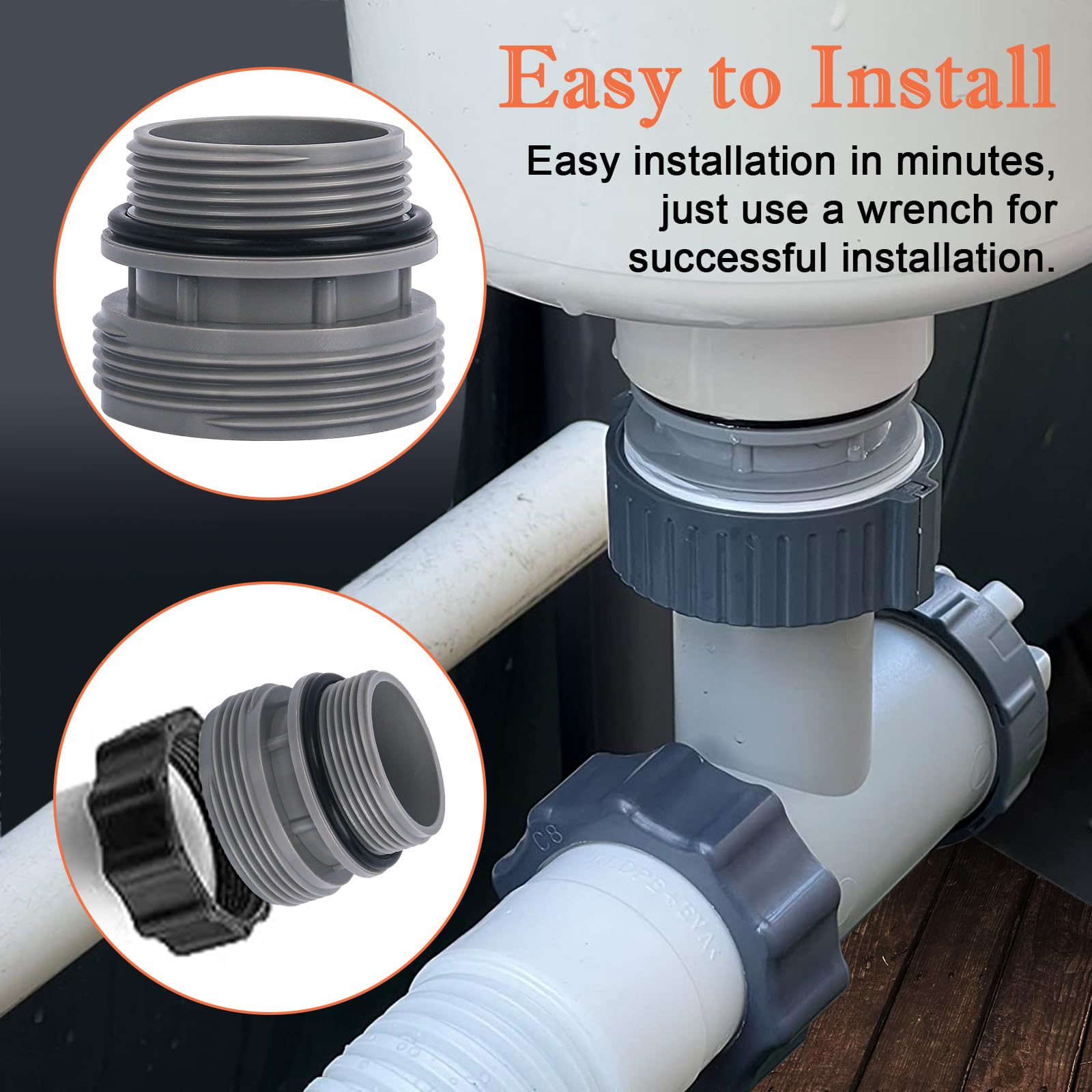 EAORBD 4560 Pool Hose Conversion Adapter installed on a pool