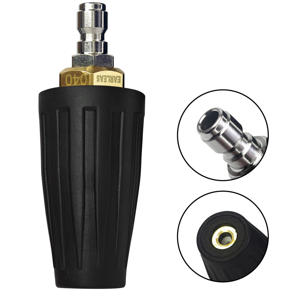 EARLEAS Turbo Pressure Washer Nozzle with a black finish and dimensions