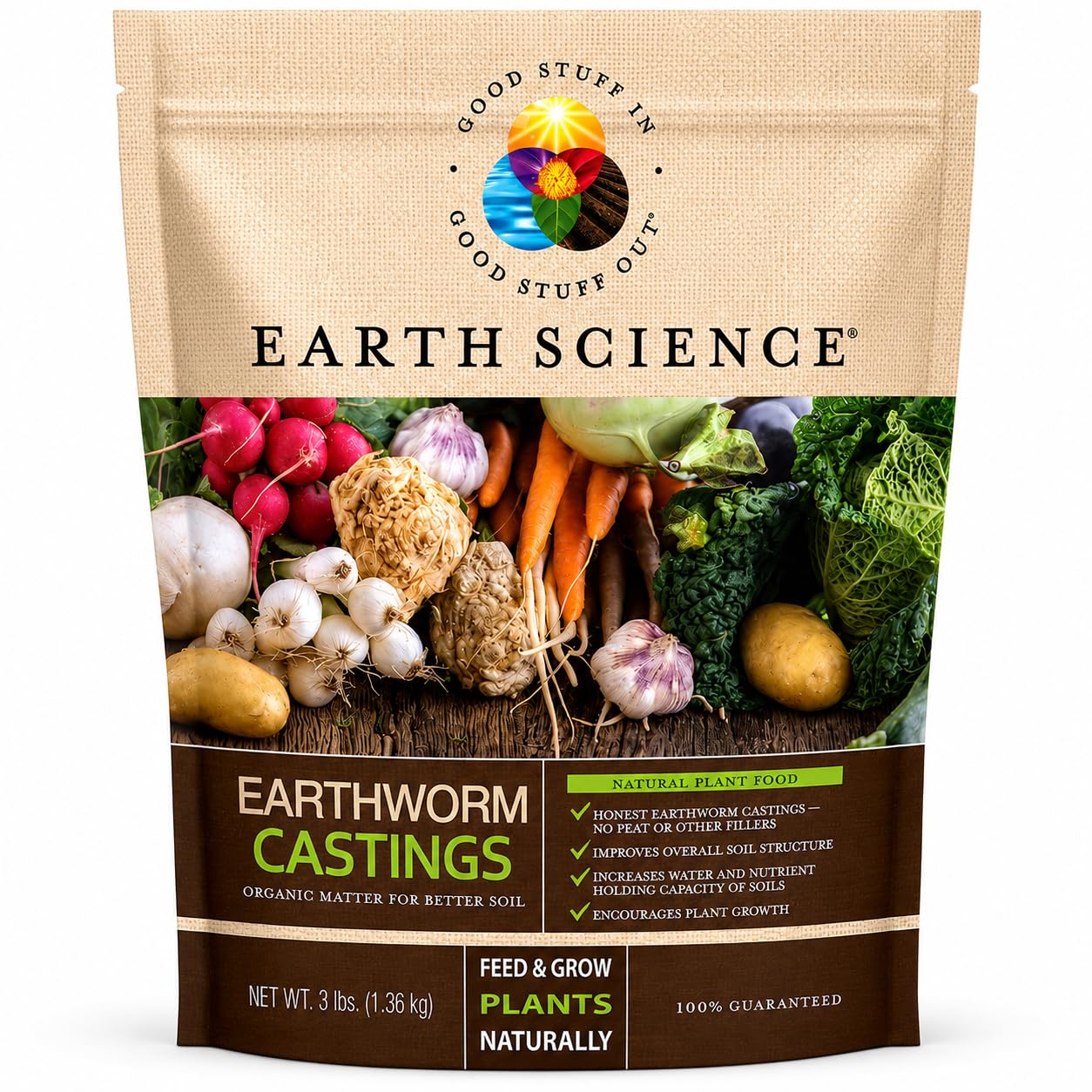 Earth Science Earthworm Castings 3 lb pouch front view