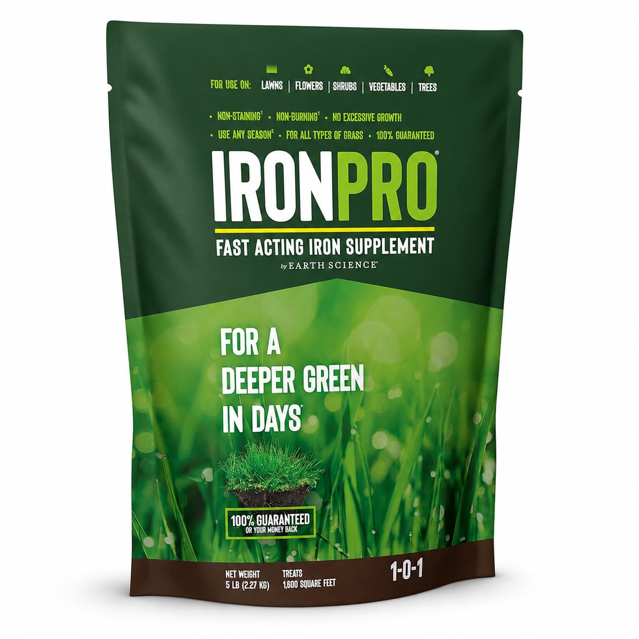 Earth Science IronPro Lawn Garden Iron Supplement 5 lb granules front view