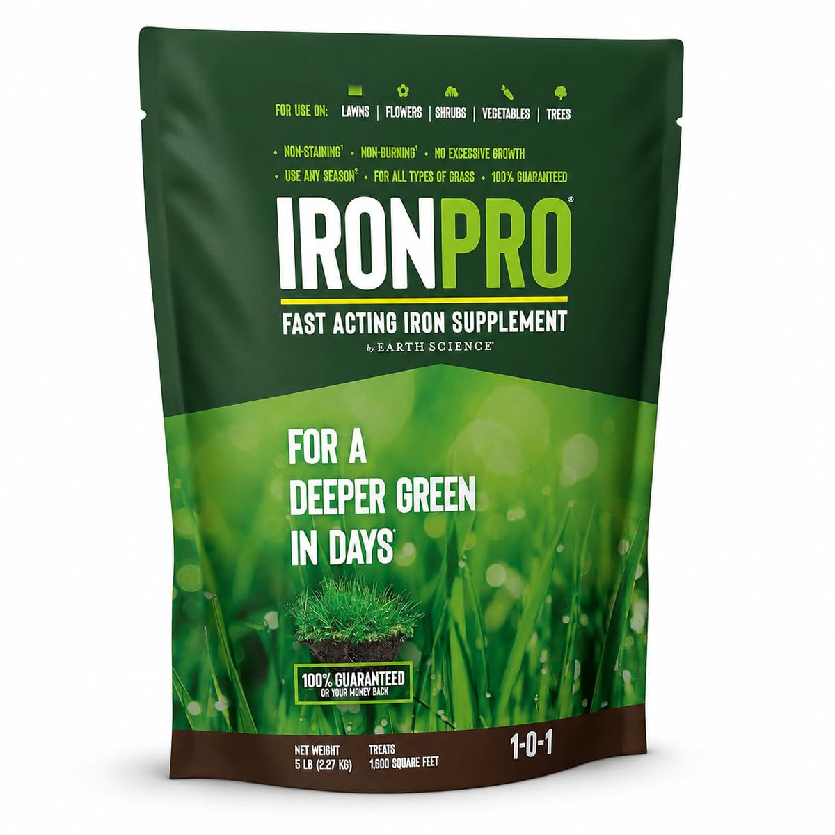 Earth Science IronPro Lawn Garden Iron Supplement 5 lb granules front view