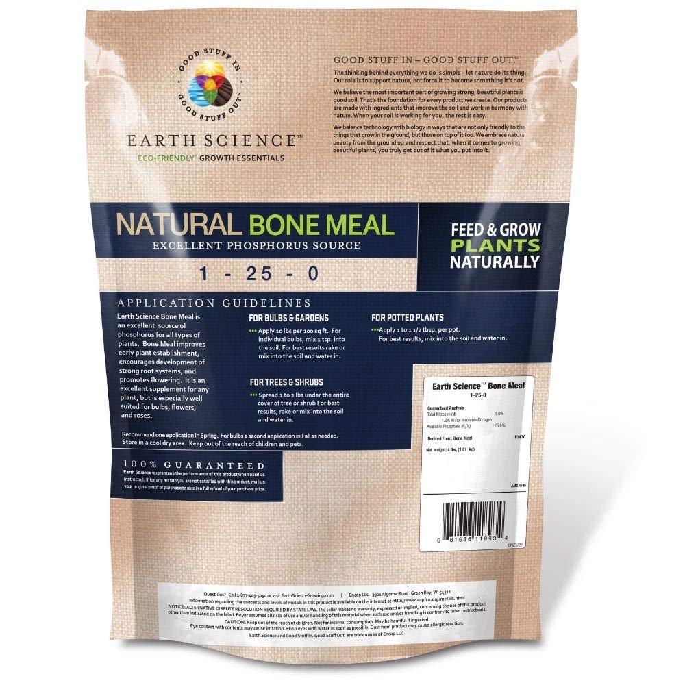 Earth Science Natural Bone Meal packaging showing contents