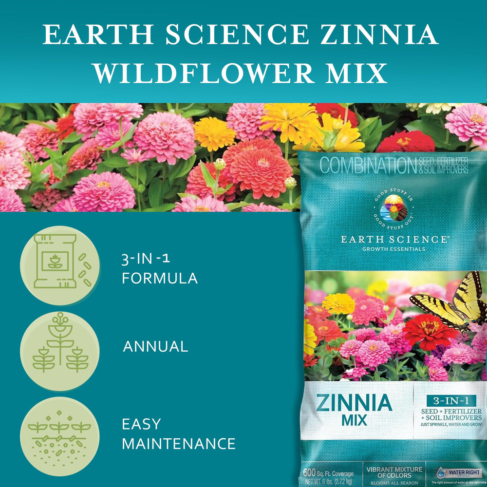 Earth Science Zinnia Wildflower Mix 6lb bag side view