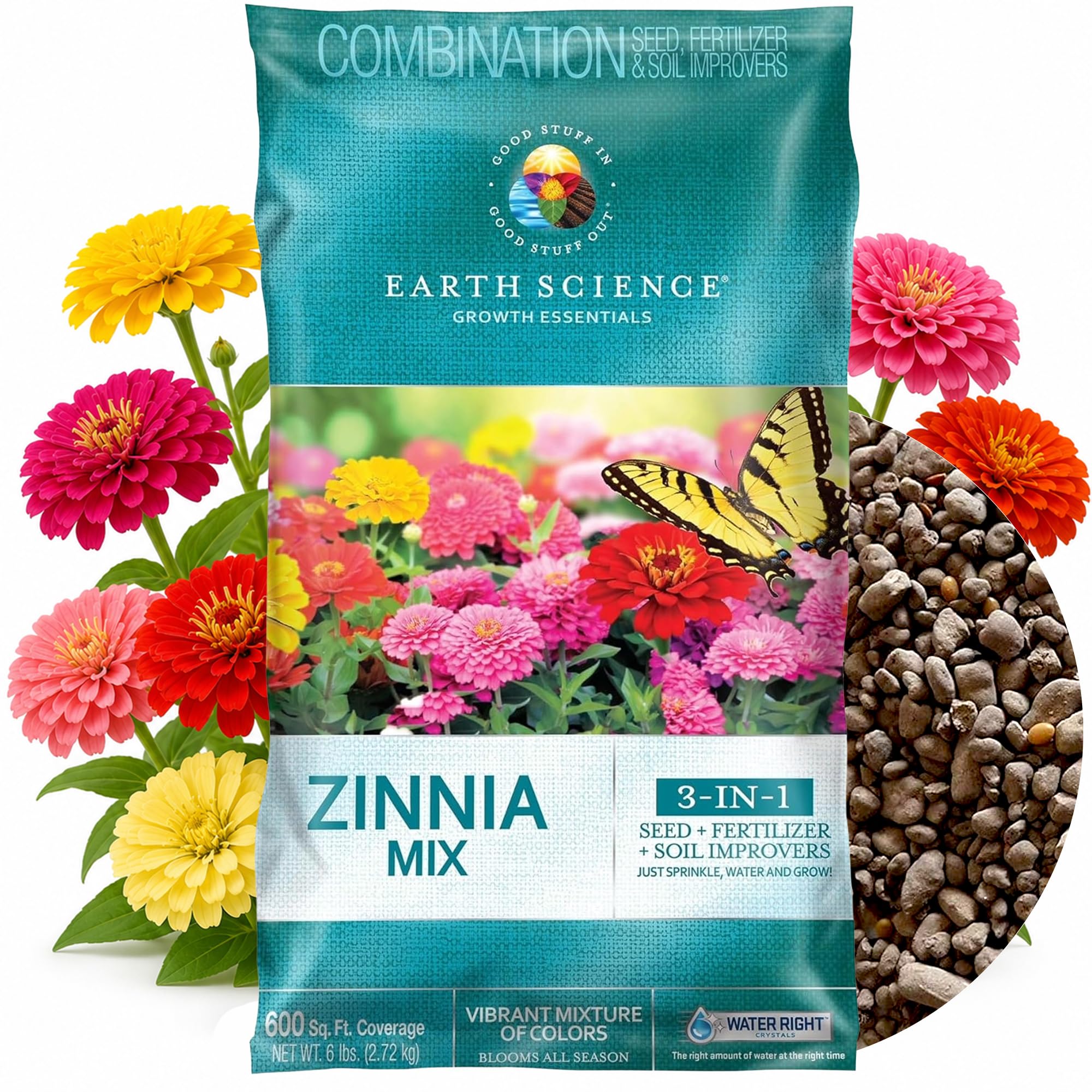 Earth Science Zinnia Wildflower Mix 6lb front view packaging