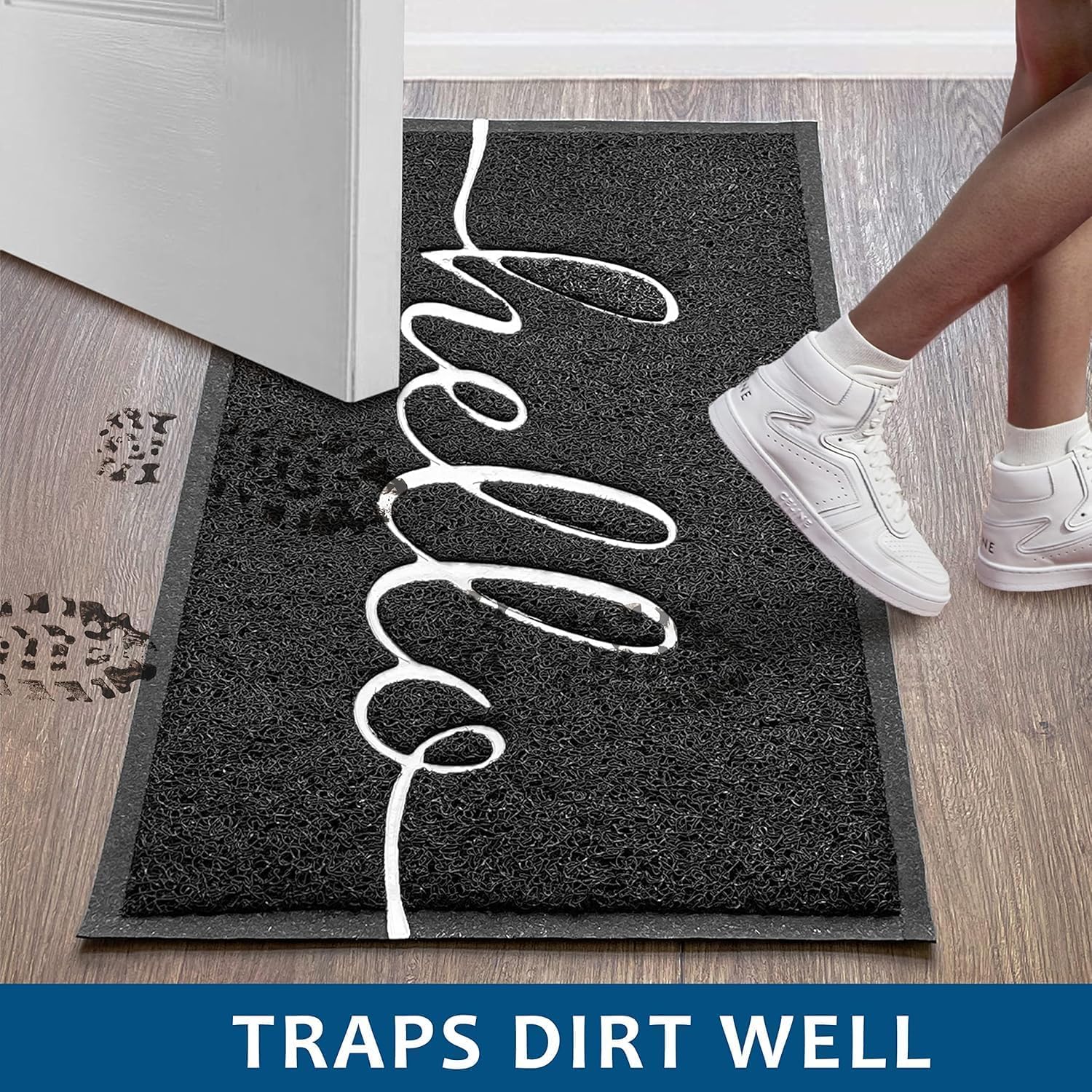EARTHALL Hello Doormat close-up of PVC silk loops