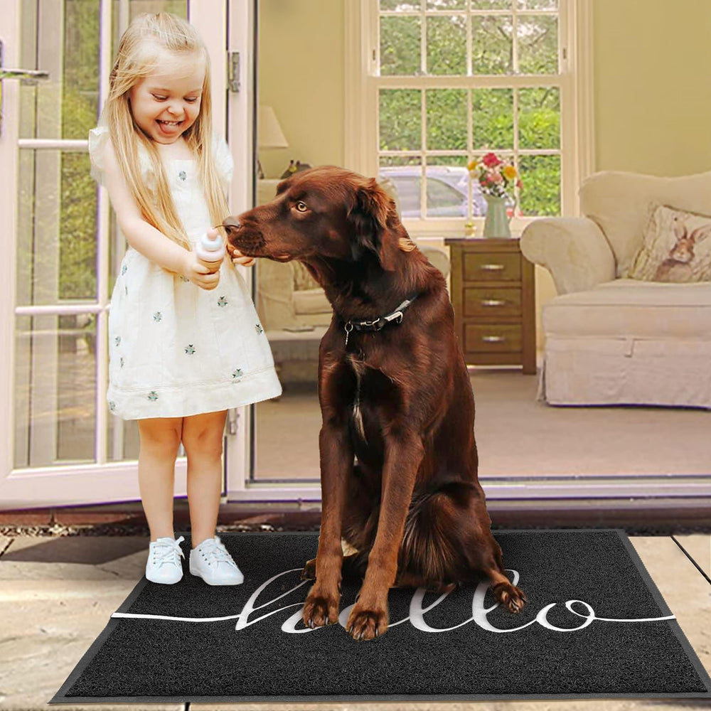 EARTHALL Hello Doormat displayed in laundry room