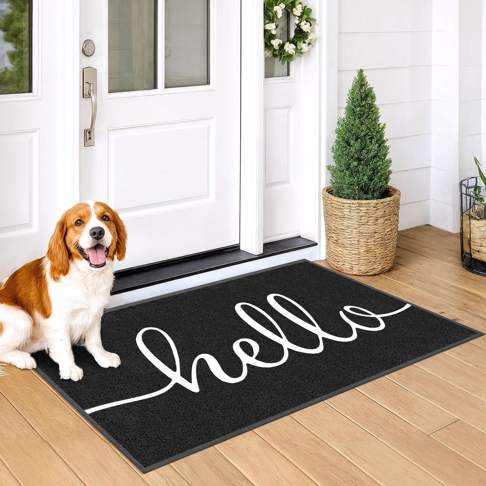 EARTHALL Hello Doormat displayed with other home decor