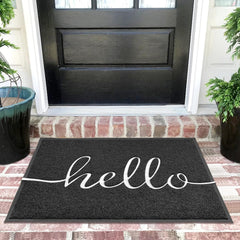 EARTHALL Hello Doormat front view, black with hello design