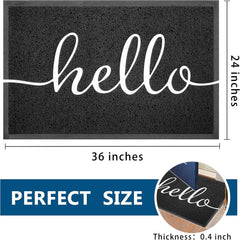 EARTHALL Hello Doormat in entryway, capturing dirt