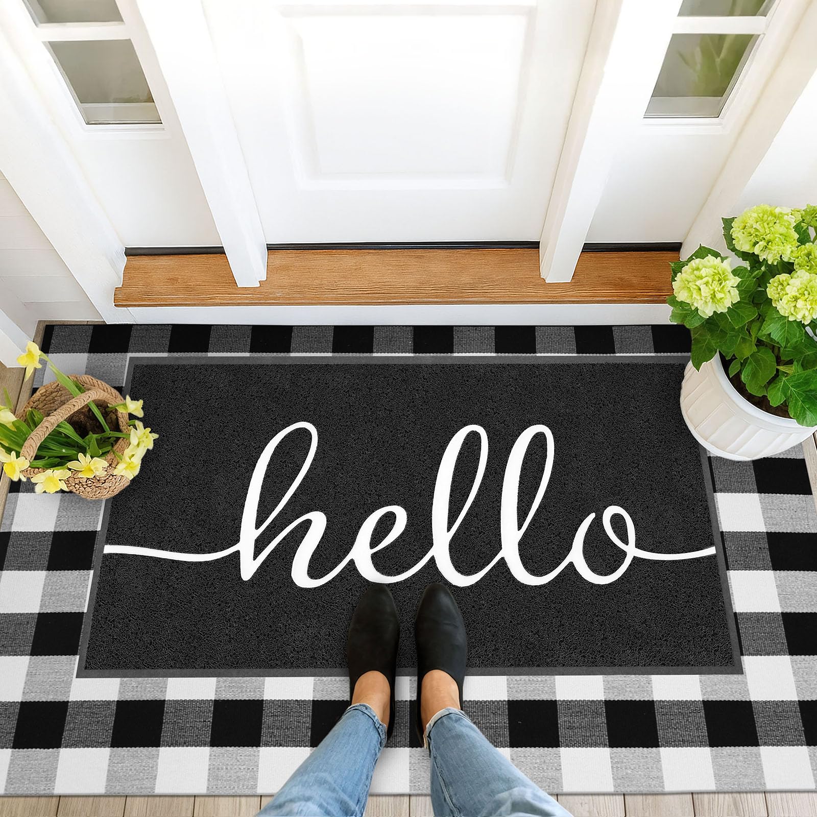 EARTHALL Hello Doormat in front of a house entrance
