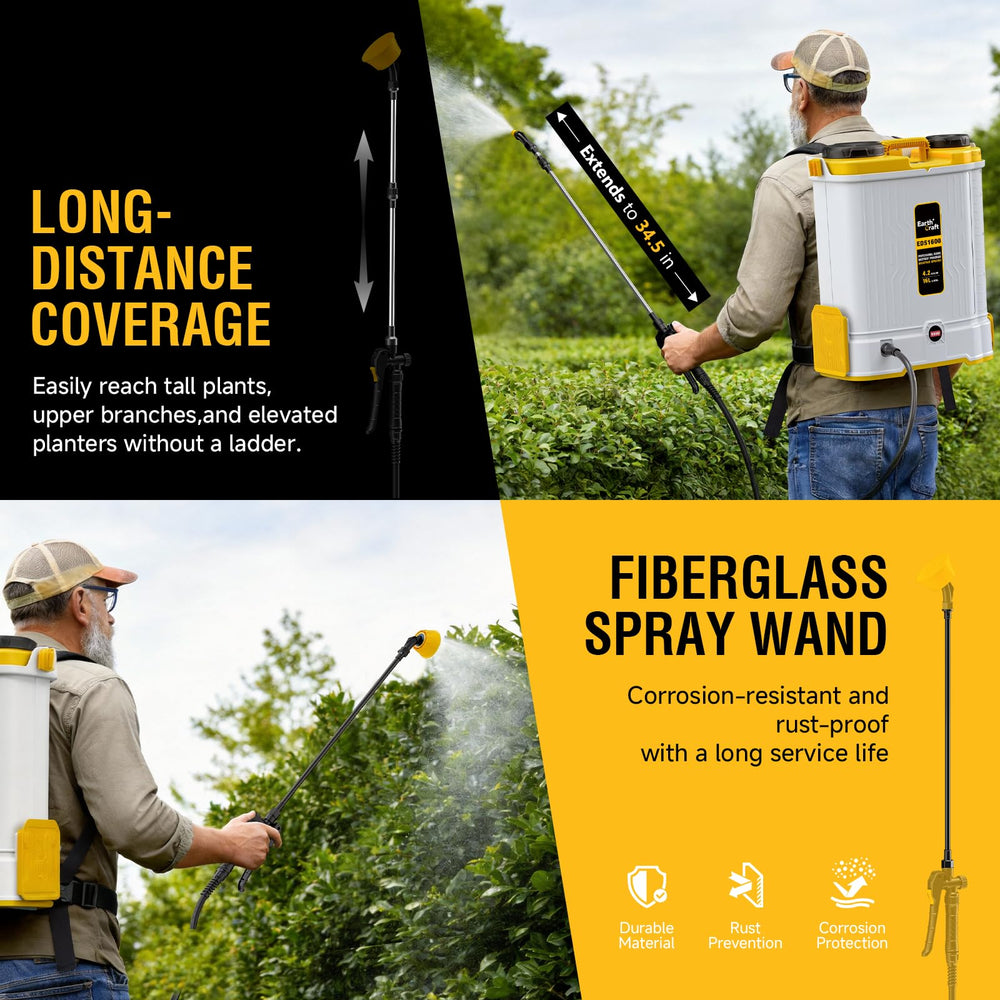 EARTHCRAFT 4.2 Gal Backpack Sprayer with telescopic pole extended