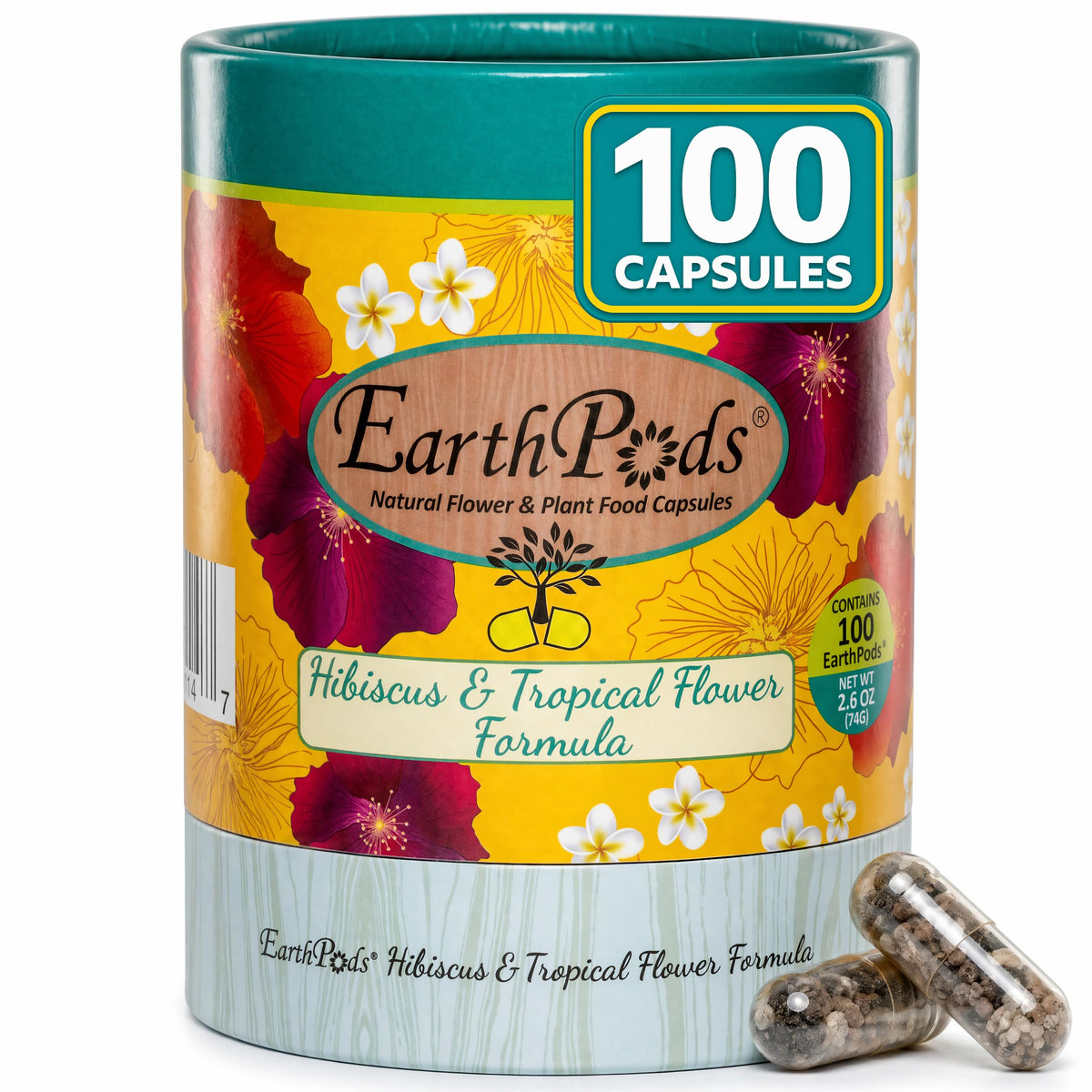 EarthPods Hibiscus Fertilizer 100 capsules front view